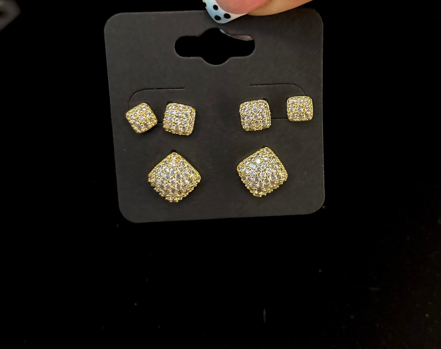 3pc Square Gold Studs